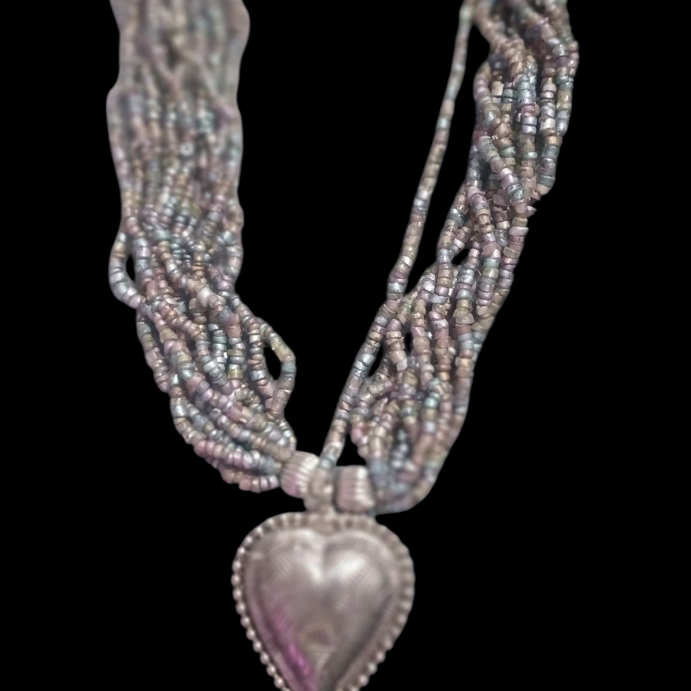 Silver Heart Pendant Beaded Necklace